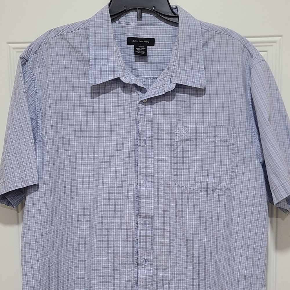 Calvin Klein CK Shirt XXL Plaid Gray Blue Cyan Big Size